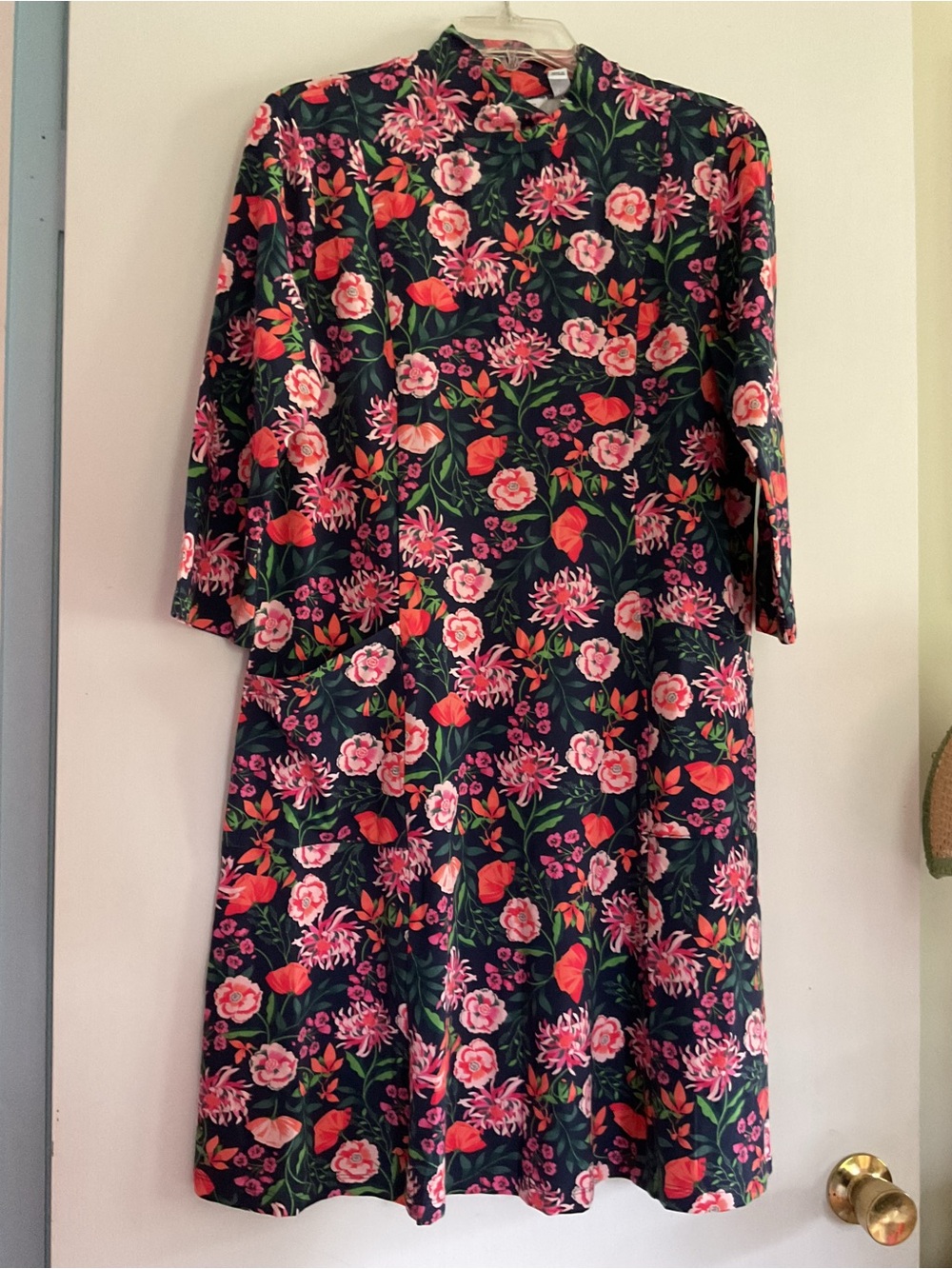 Isaac Mizrahi Navy Dress with Pink and Coral Floral Print